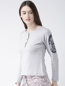 Women Grey Solid Round Neck T-shirt - JUMP USA