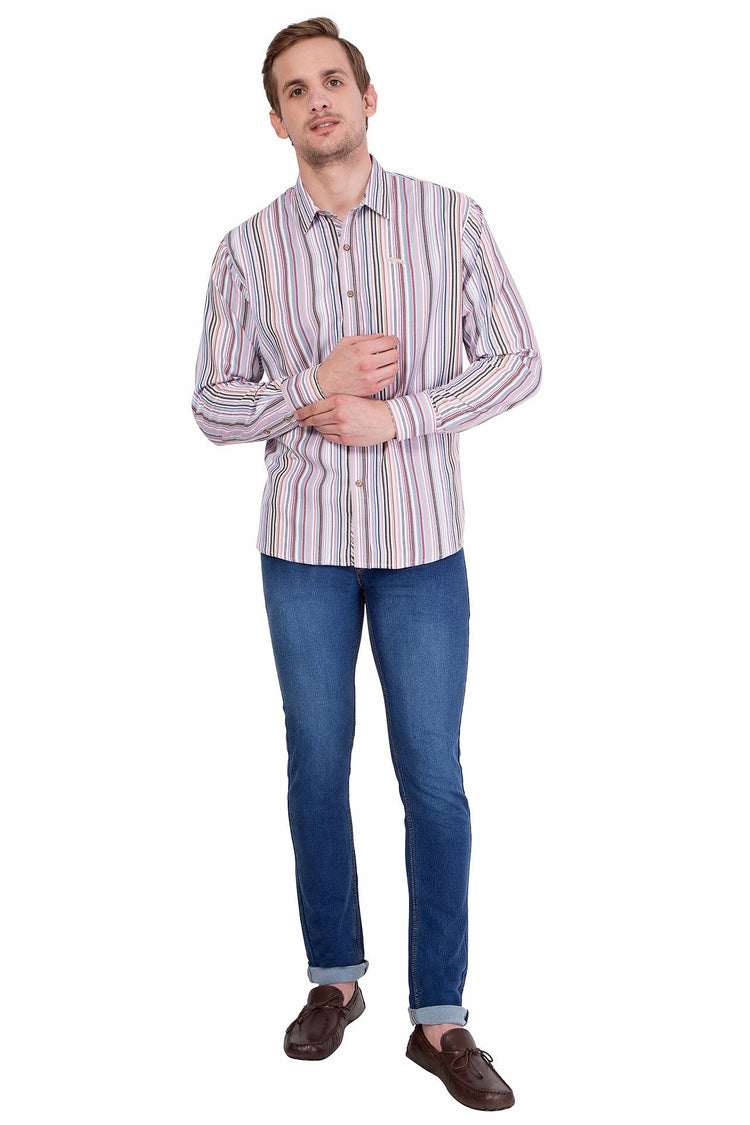 Relaxed Fit Long Sleeve Multi-Stripe Casual Shirt - JUMP USA (1568786251818)