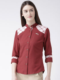 Women Red Regular Fit Solid Casual Shirt - JUMP USA