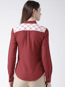 Women Red Regular Fit Solid Casual Shirt - JUMP USA