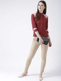 Women Red Regular Fit Solid Casual Shirt - JUMP USA