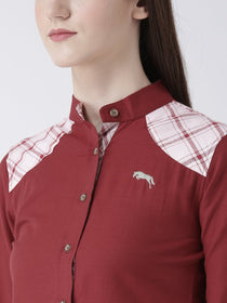Women Red Regular Fit Solid Casual Shirt - JUMP USA