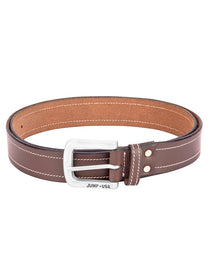 Men Brown Solid Leather Belt - JUMP USA