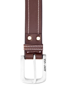 Men Brown Solid Leather Belt - JUMP USA
