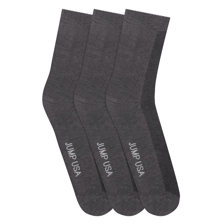 JUMP USA Men's Cotton Calf Length Bamboo Sweat Proof, Padded Socks, Charcoal - Pack of 3