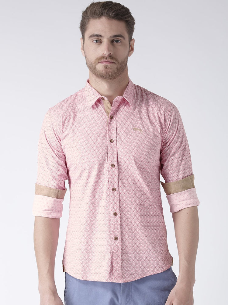 Men Pink Printed Cotton Regular Fit Shirt - JUMP USA