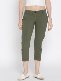 Women Solid Cropped Chinos - JUMP USA