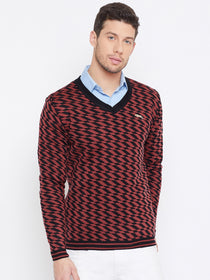 JUMP USA Men Red Colourblocked Casual Sweaters - JUMP USA