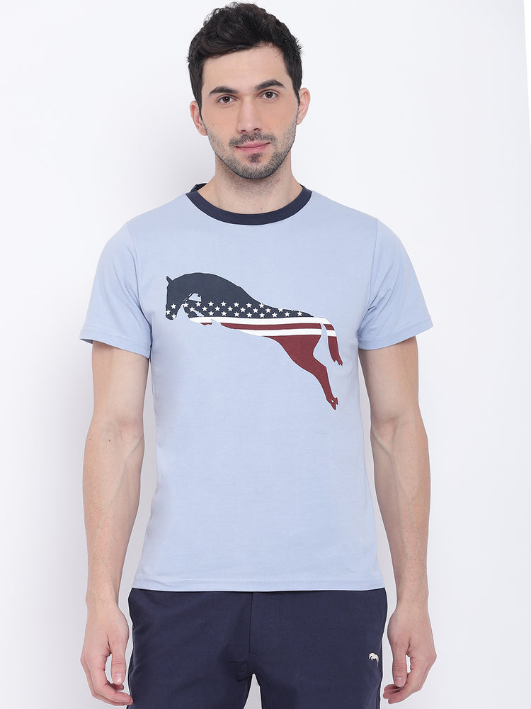 Men Casual Printed Blue T-shirt - JUMP USA