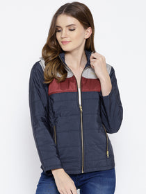 Women Navy Blue Puffer Jacket - JUMP USA