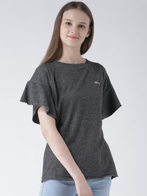 Women Charcoal Solid Polyester Top - JUMP USA