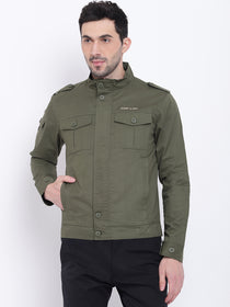 Men Casual Solid Olive Tailored Jacket - JUMP USA