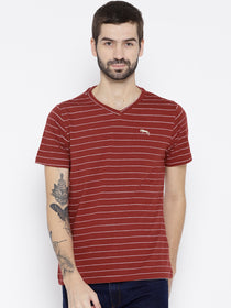 Men Red Striped V-Neck T-shirt - JUMP USA