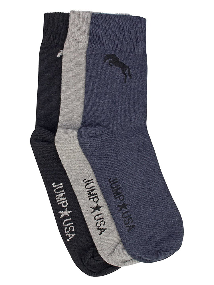 JUMP USA Men's Calf Length Socks - Pack of 3 | Color - Black/Navy/Grey | BAMBOO COTTON