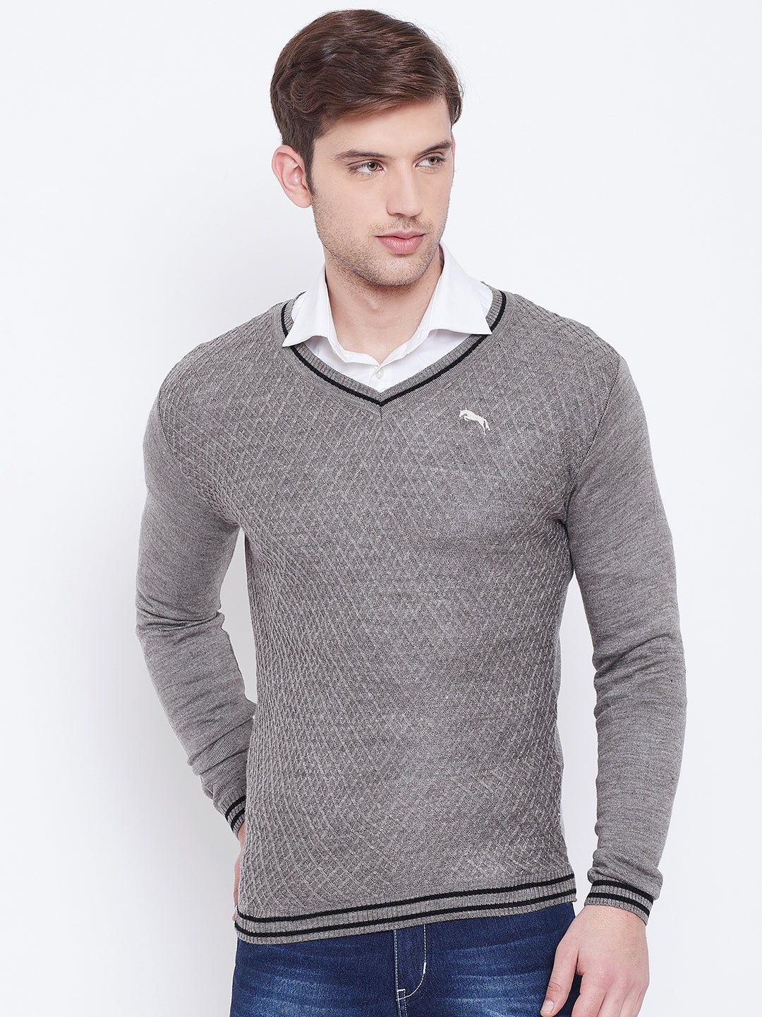 JUMP USA Men Beige Self Design Sweater - JUMP USA