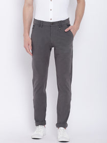 Men Casual Solid Charcoal Chinos - JUMP USA