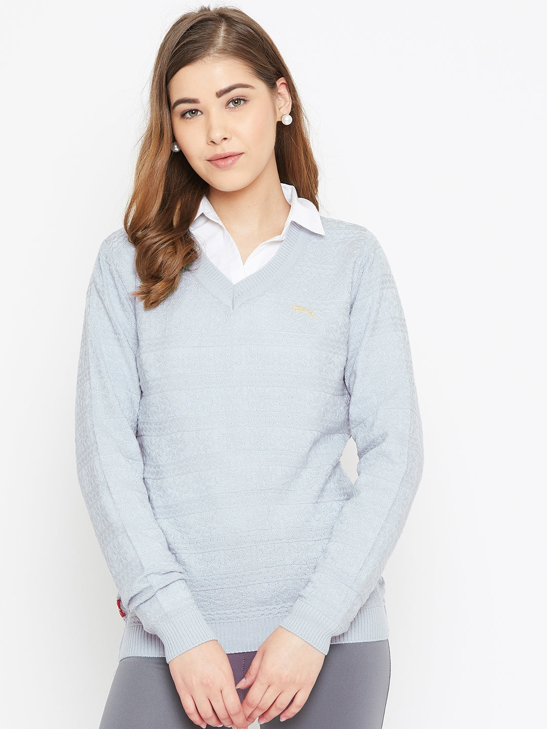 JUMP USA Women Blue Self Design Sweater - JUMP USA