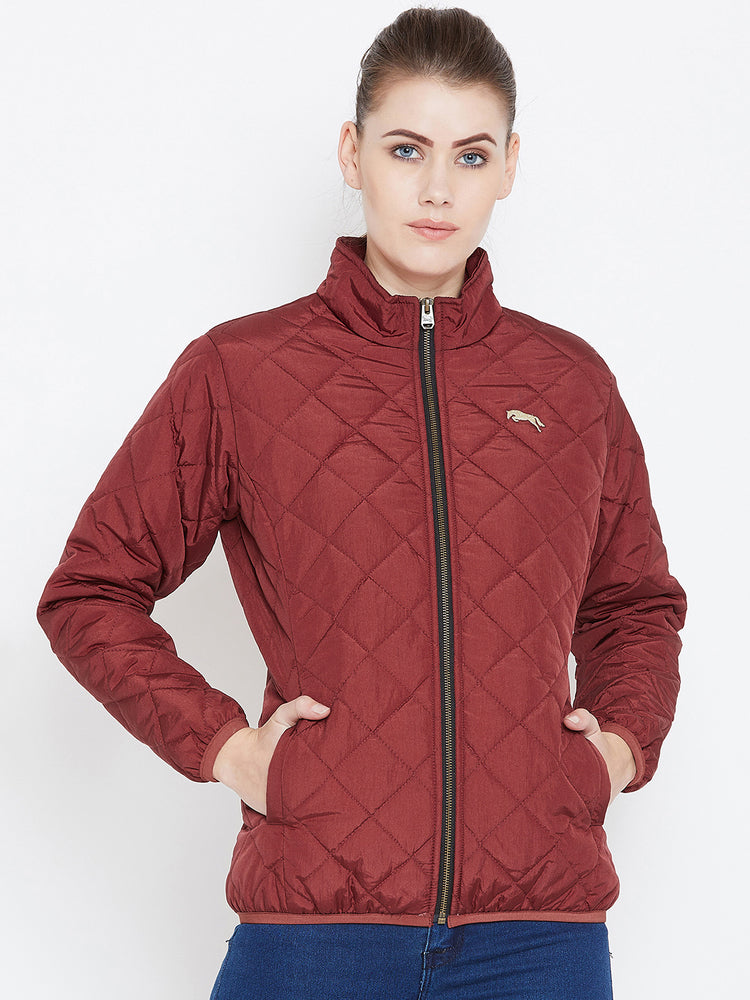 Womens Solid Ec Red Quilted Jacket - JUMP USA