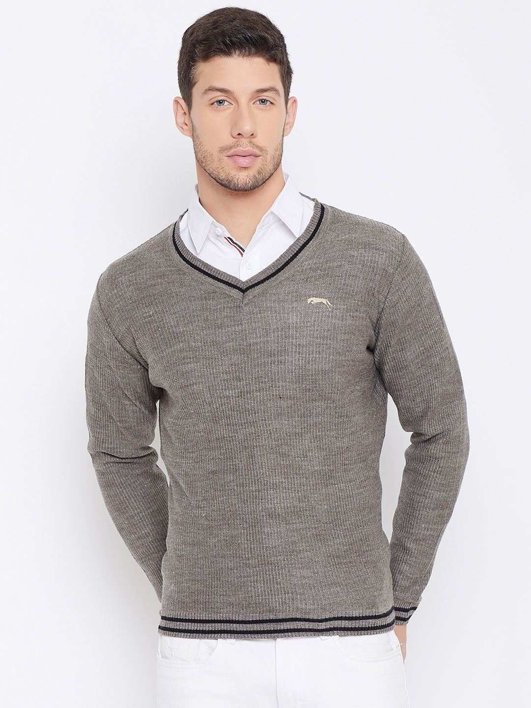 JUMP USA Men Beige Self Design Pullover - JUMP USA