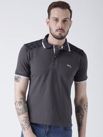 Men Charcoal Solid Polo T-shirt - JUMP USA