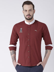 Men Red Solid Cotton Slim Fit Shirt - JUMP USA