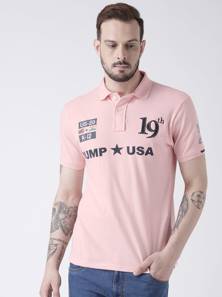 Men Pink Solid Polo T-shirt - JUMP USA