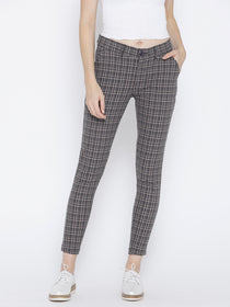 Women Grey Checked Regular Trousers - JUMP USA
