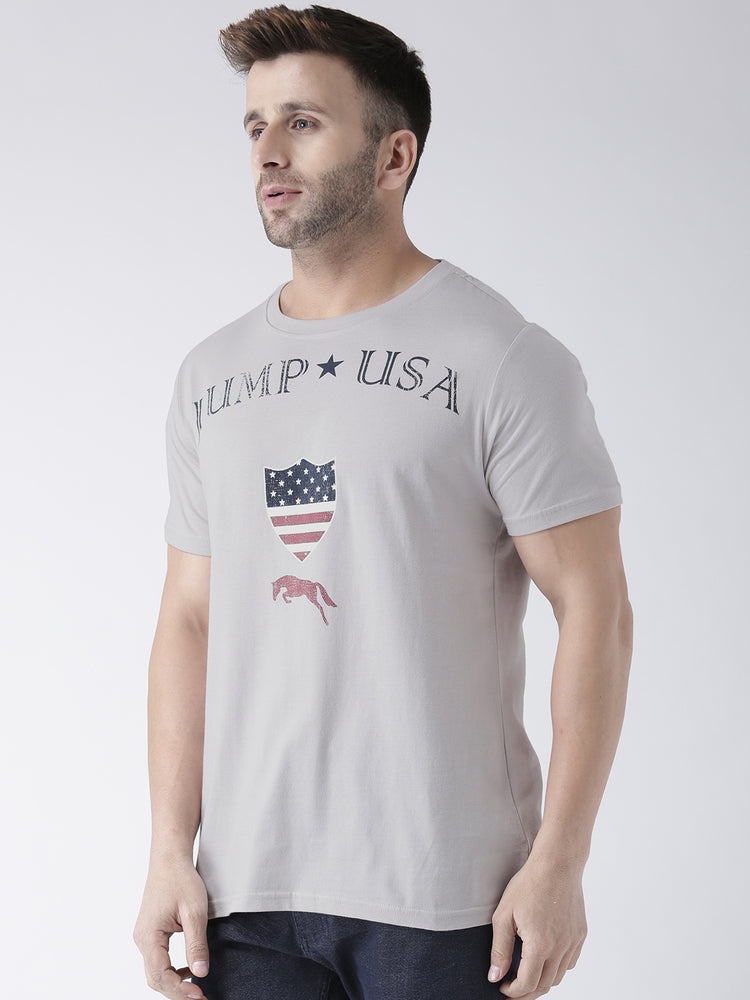 Men Casual Printed Grey T-shirt - JUMP USA