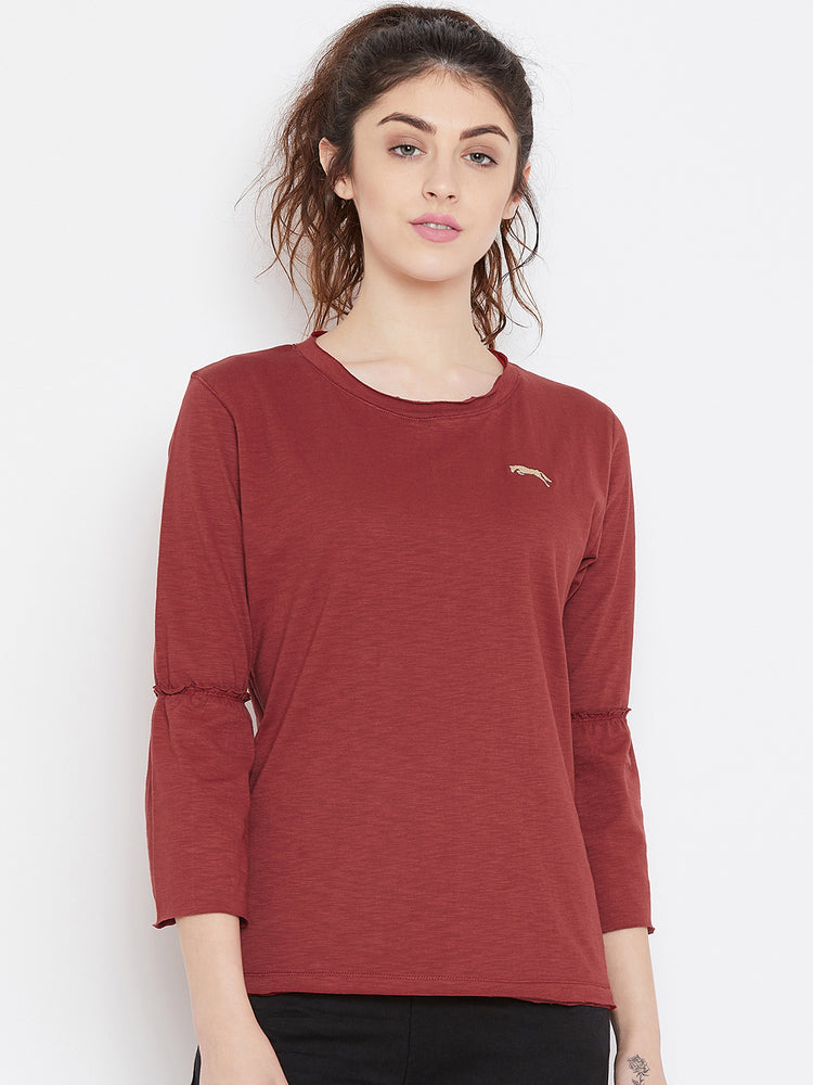 Women Red Solid Casual Tops - JUMP USA
