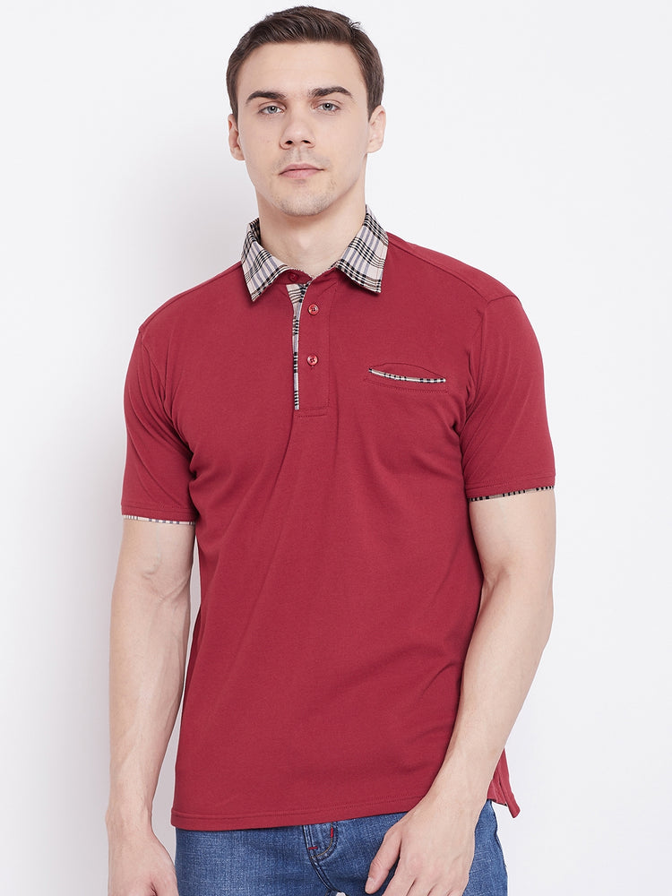 JUMP USA Men Red Solid Polo T-shirts - JUMP USA