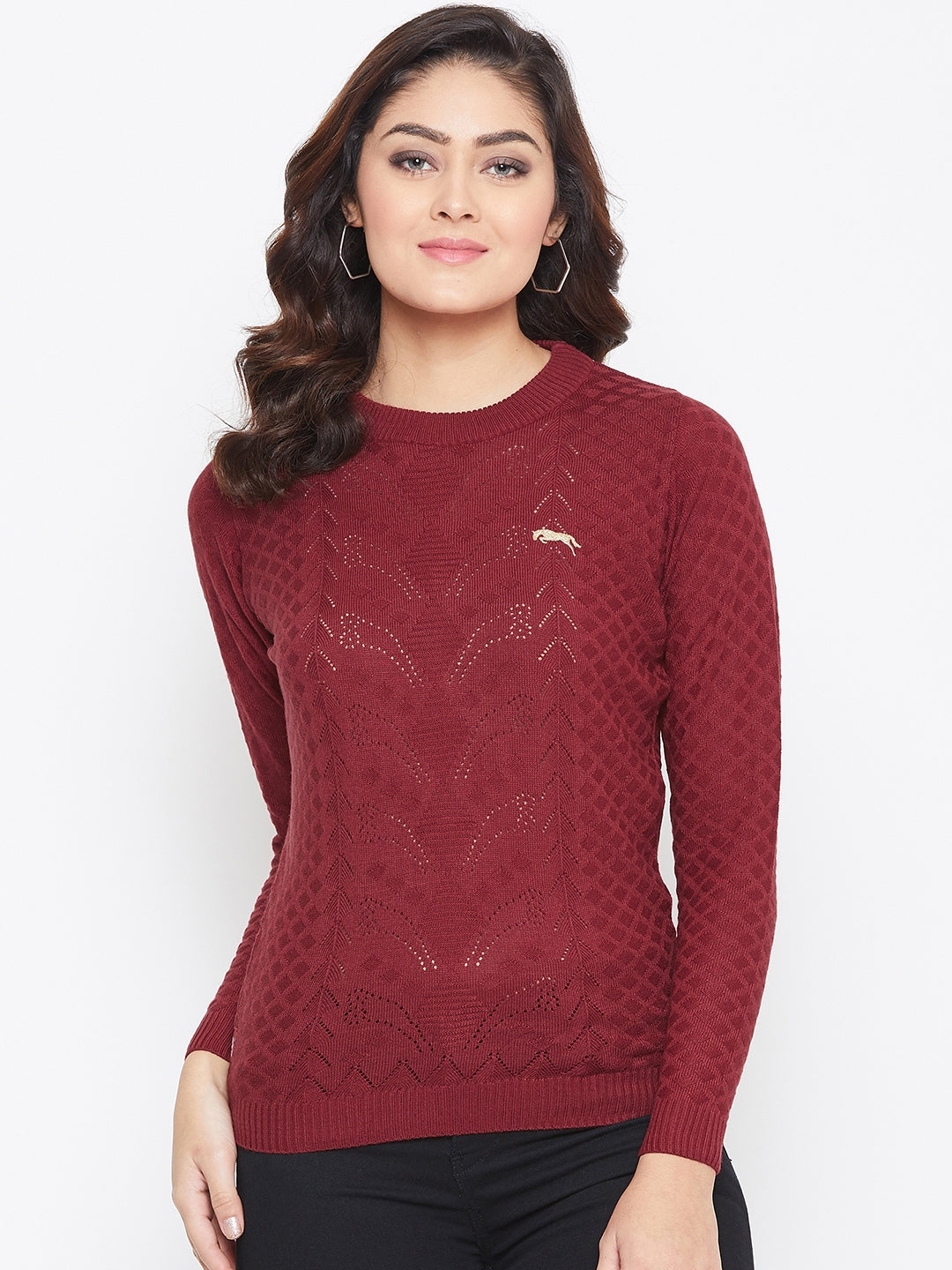 JUMP USA Women Red Self Design Sweater - JUMP USA
