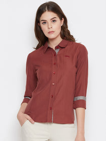 Women Red Solid Casual Slim Fit Shirt - JUMP USA