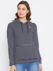 JUMP USA Women Navu Blue And White Striped Hoodies Sweatshits - JUMP USA