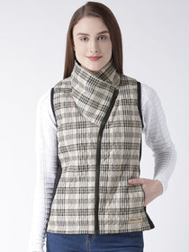 Women 's Polyster Casual Sleeveless  Beige Winter Jacket - JUMP USA (1568777633834)