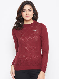 JUMP USA Women Red Self Design Sweater - JUMP USA