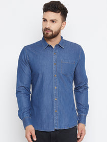 Men Dark Blue Washed Slim Fit Casual Shirt - JUMP USA