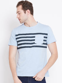 Men Blue Striped Casual T-shirt - JUMP USA