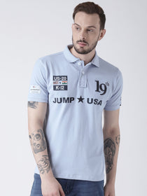 Men Blue Solid Polo T-shirt - JUMP USA