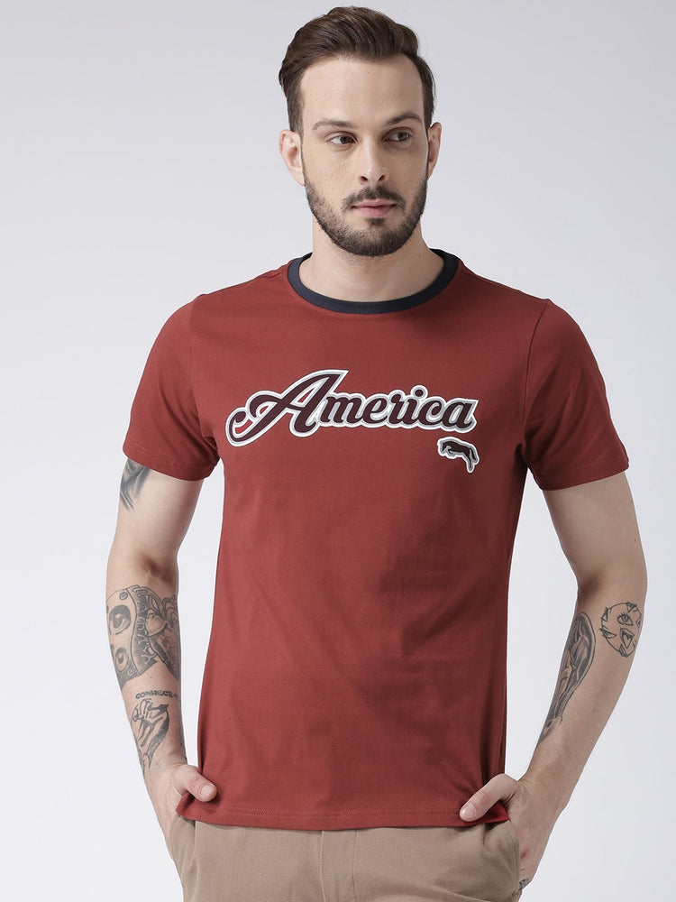 Men Red Solid Round Neck T-shirt - JUMP USA