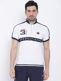 Men Casual Solid White Polo Collar T-Shirt - JUMP USA