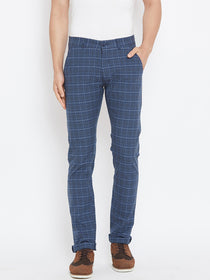 Men Blue Relaxed Fit Casual Checked Chinos - JUMP USA