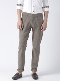 Men Brown Slim Fit Checked Chinos - JUMP USA (1568801587242)