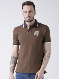 Men Brown Solid Polo T-shirt - JUMP USA