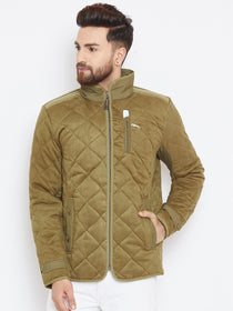 Men Olive Solid Quilted Jacket - JUMP USA
