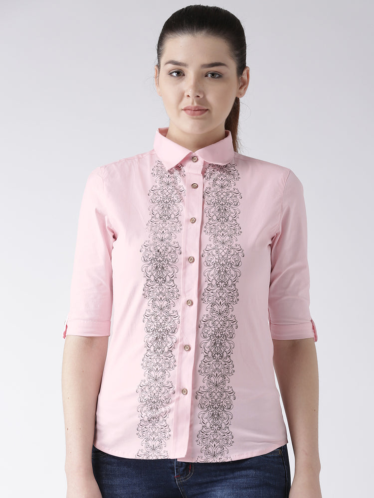 Women Pink Regular Fit Printed Casual Shirt - JUMP USA