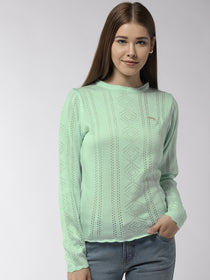 Women Solid Teal Pullover - JUMP USA