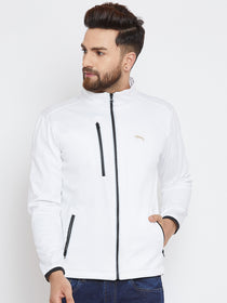 Men White Solid Sporty Jacket - JUMP USA