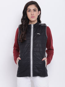 Women Black Casual Quilted Jacket - JUMP USA