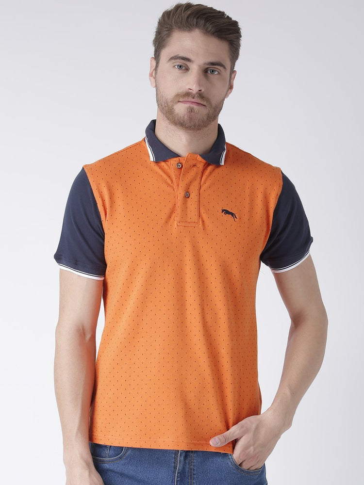 Men Orange & Electric Navy Cotton & Spandex T-Shirt - JUMP USA (1568786808874)
