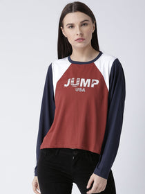 Women Red Solid Top - JUMP USA